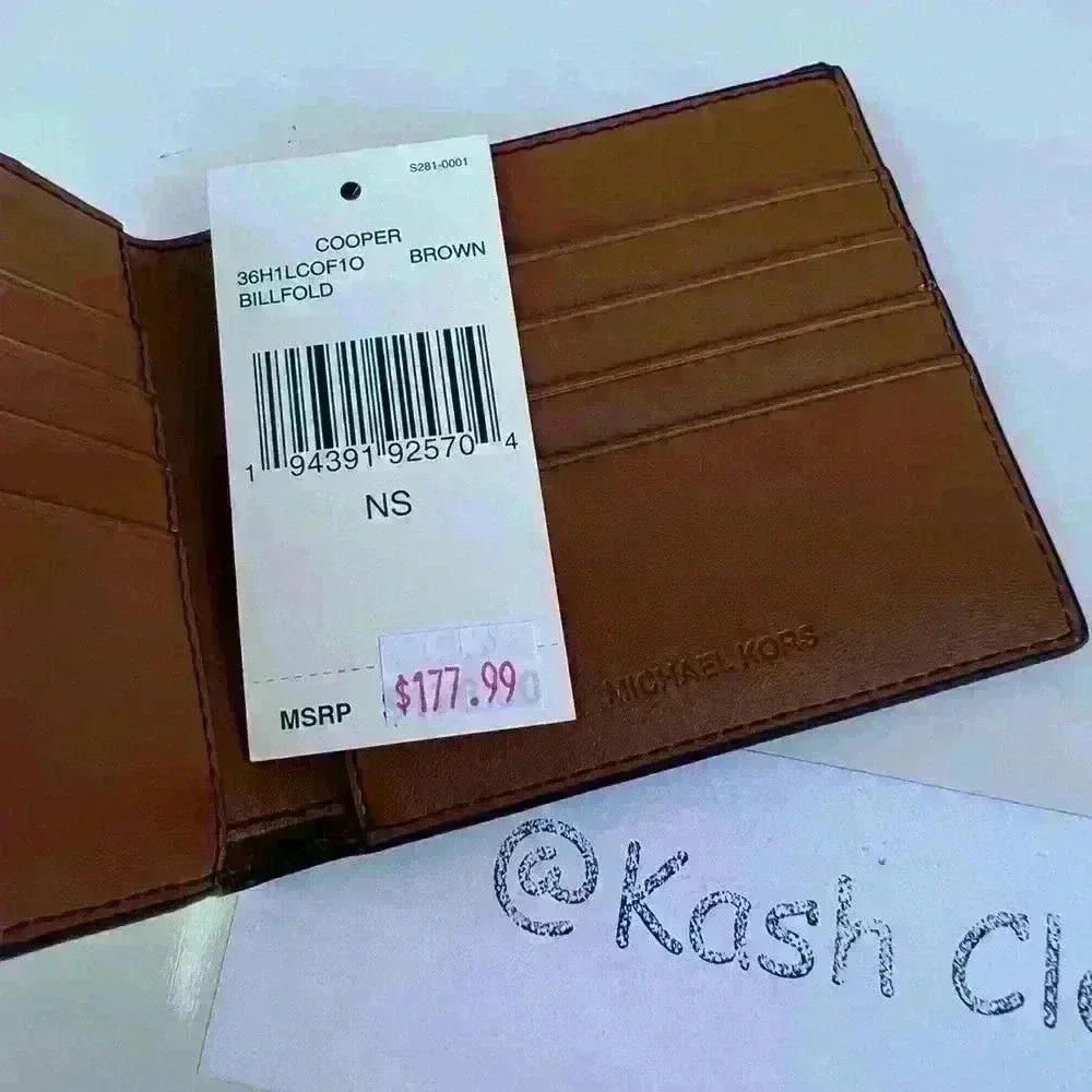 Michael Kors Mens Wallet Cooper Billfold Logo Faux Leather Brown - Picture 7 of 8